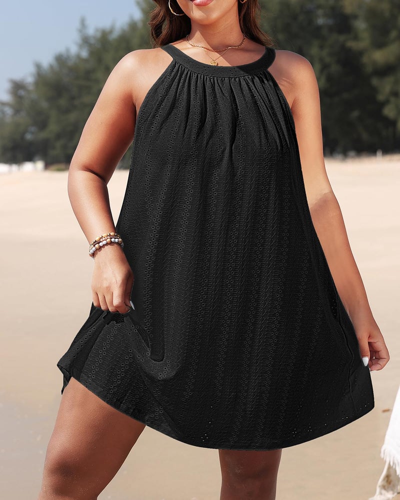 Daci Swimwear Cover-Up Plus Size Women Black Swimsuit Bathing Suit Coverups Halter Hollow Out Beach Sun-Dress - Image 3