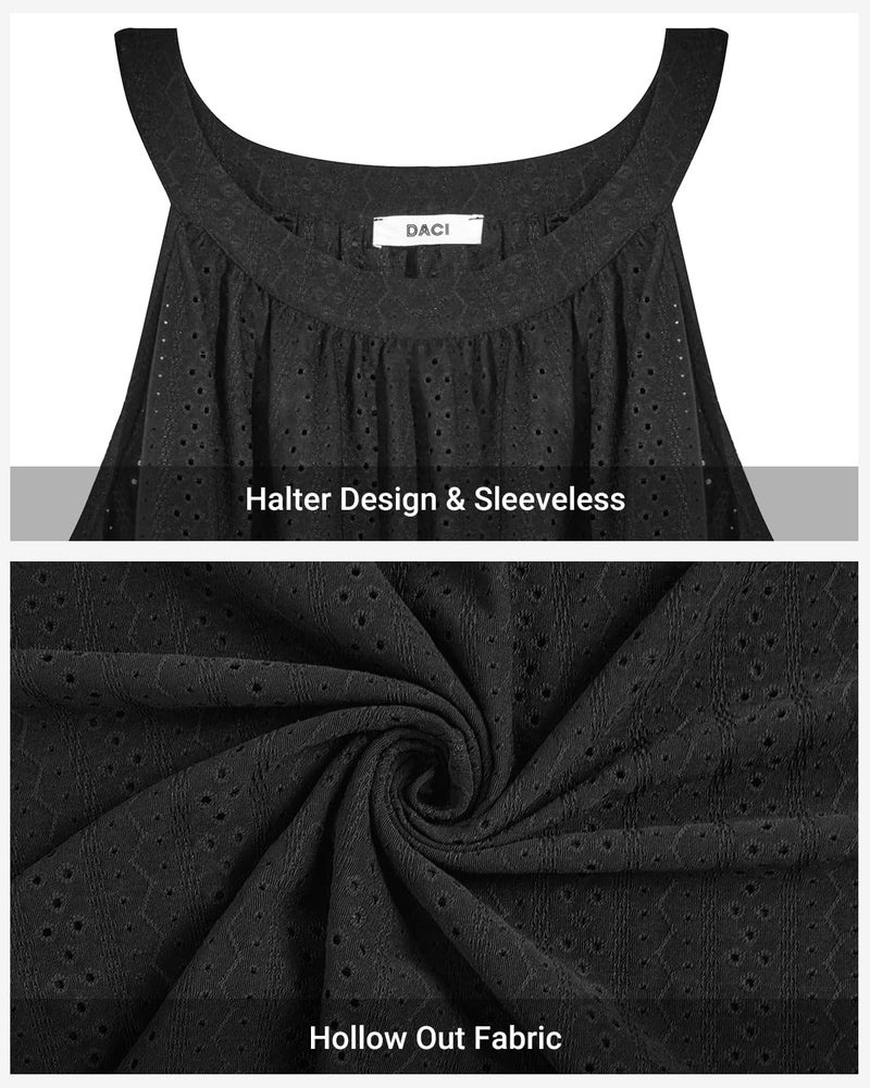 Daci Swimwear Cover-Up Plus Size Women Black Swimsuit Bathing Suit Coverups Halter Hollow Out Beach Sun-Dress - Image 4