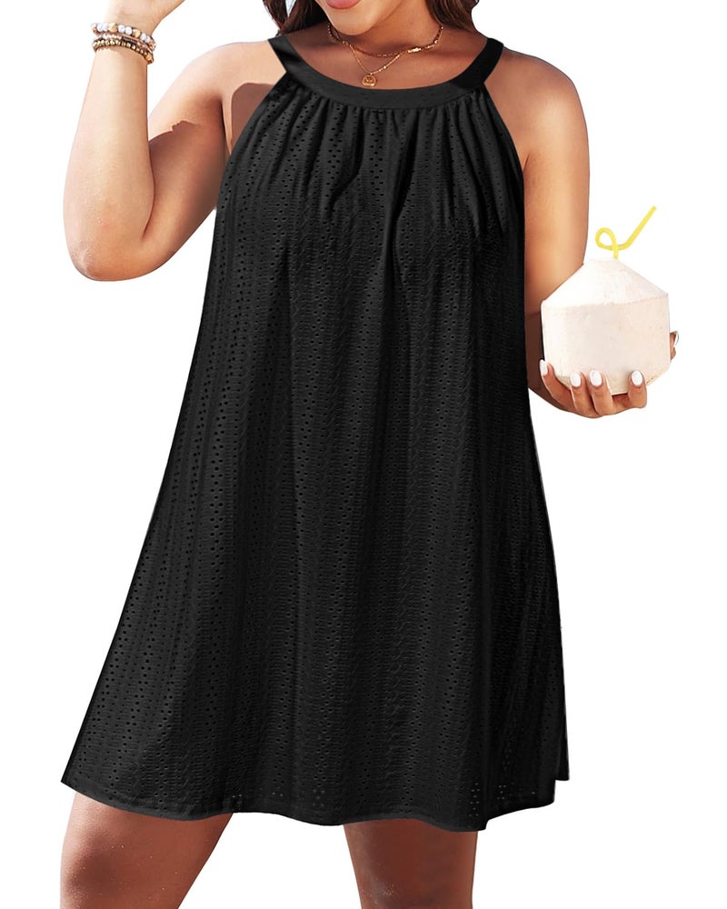 Daci Swimwear Cover-Up Plus Size Women Black Swimsuit Bathing Suit Coverups Halter Hollow Out Beach Sun-Dress - Image 1