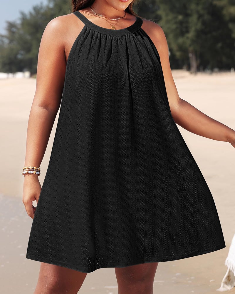 Daci Swimwear Cover-Up Plus Size Women Black Swimsuit Bathing Suit Coverups Halter Hollow Out Beach Sun-Dress - Image 5