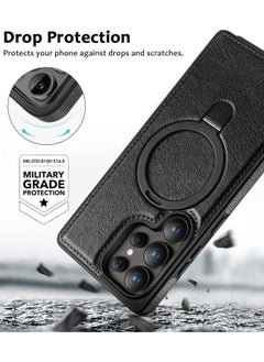Mikki Magnetic for Samsung Galaxy S25 Ultra Leather Case, Invisible Stand [Compatible with Magsafe] Luxury, Elegant, and Beautiful Design Cover, Non-Slip Vintage Looking Slim Kickstand Phone Cover, Black  - Image 4