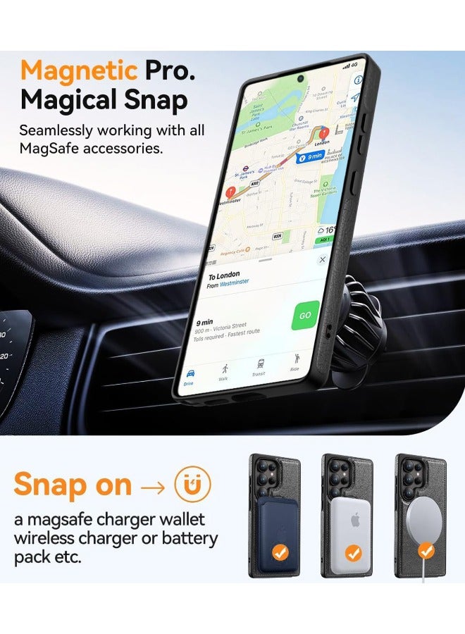 Mikki Magnetic for Samsung Galaxy S25 Ultra Leather Case, Invisible Stand [Compatible with Magsafe] Luxury, Elegant, and Beautiful Design Cover, Non-Slip Vintage Looking Slim Kickstand Phone Cover, Black - Image 5