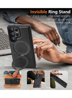 Mikki Magnetic for Samsung Galaxy S25 Ultra Leather Case, Invisible Stand [Compatible with Magsafe] Luxury, Elegant, and Beautiful Design Cover, Non-Slip Vintage Looking Slim Kickstand Phone Cover, Black  - Image 2