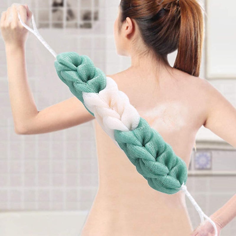 Sun Bird Mesh Long Stretch Back Sponge with Rope Handles Back Scrubber Bath Shower Mesh Sponge Exfoliating Body Scrub Stretch Braided Loofah for Men and Women (4 Packs) - Image 1