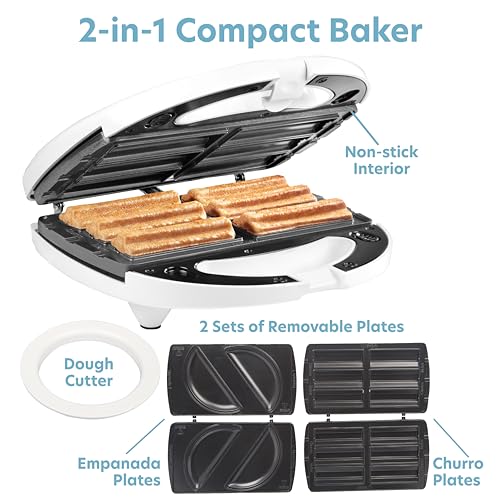 CucinaPro Empanada & Churro Maker Machine- Electric Cooker w 4 Removable Plates- Easier than a Press- Dough Cutting Circle for Easy Measurement, Holiday Dinner Party Night Treat, Xmas Dessert Gift Food Supplies - Image 2