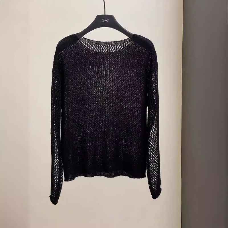 Women's Hollow Out Pullover Sweater with Sequins - Image 4