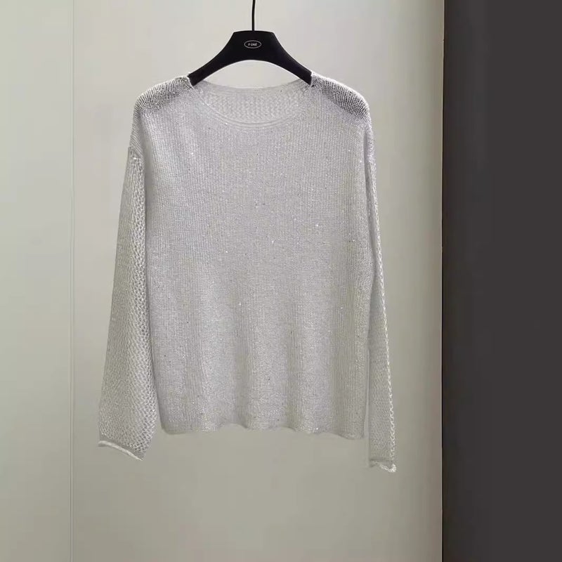 Women's Hollow Out Pullover Sweater with Sequins - Image 2
