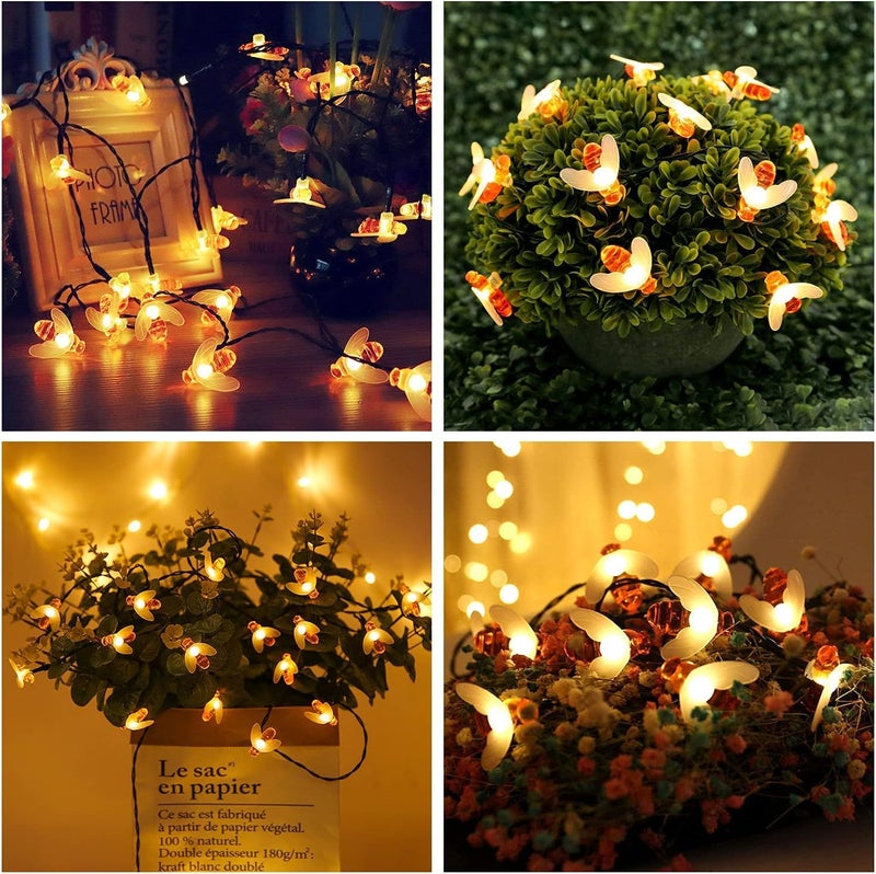 XERGY Solar String Lights Waterproof 30 LED 8 Mode Cute Bee Lights Outdoor Lights Starry Fairy Lights,Wedding Home Gardens Patio Party Christmas Tree Decor(Warm White) - Image 3