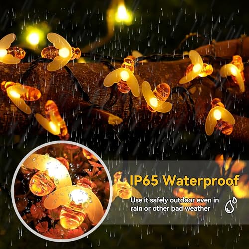 XERGY Solar String Lights Waterproof 30 LED 8 Mode Cute Bee Lights Outdoor Lights Starry Fairy Lights,Wedding Home Gardens Patio Party Christmas Tree Decor(Warm White) - Image 2