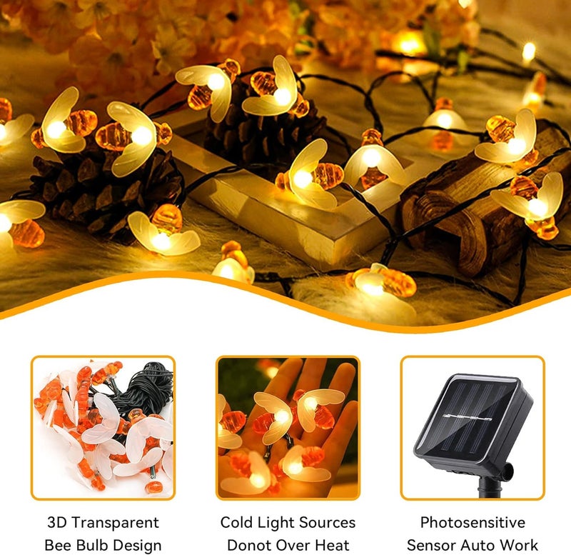 XERGY Solar String Lights Waterproof 30 LED 8 Mode Cute Bee Lights Outdoor Lights Starry Fairy Lights,Wedding Home Gardens Patio Party Christmas Tree Decor(Warm White) - Image 5