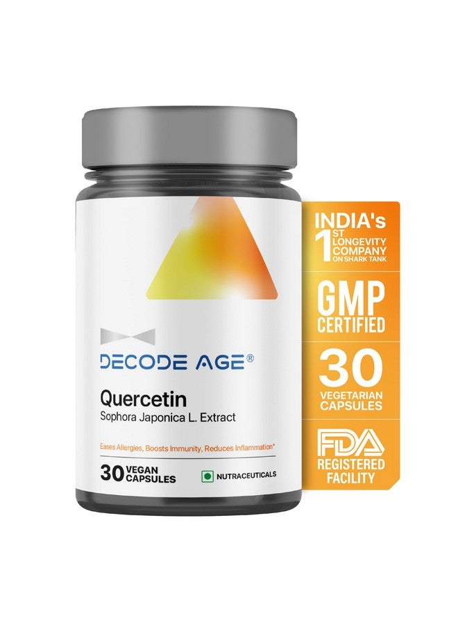 Decode Age Quercetin Supplement, Anti-Allergy Supplement, Supports Energy, Brain and Heart Health, and Immunity, 100mg, 30 Veg Capsules - Image 1