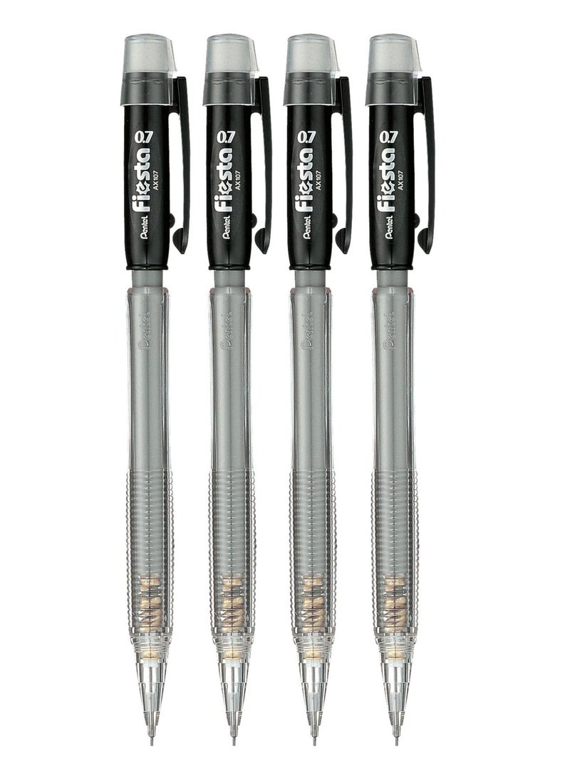 Pentel 4-Piece Fiesta Mechanical Pencil 0.7mm Tip Black Body - Image 1