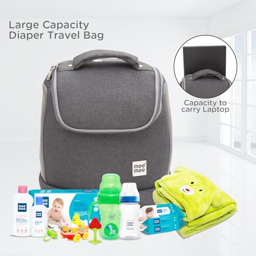 Mee Mee Nursing Diaper Bag (Grey) | Waterproof Travel Backpack with Adjustable Strap | Spacious & Stylish Mama Bag with 2 Bottle Pockets & Diaper Changing Mat | Organizer for All Baby Essentials - Image 4