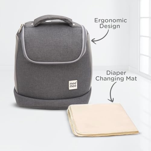 Mee Mee Nursing Diaper Bag (Grey) | Waterproof Travel Backpack with Adjustable Strap | Spacious & Stylish Mama Bag with 2 Bottle Pockets & Diaper Changing Mat | Organizer for All Baby Essentials - Image 3