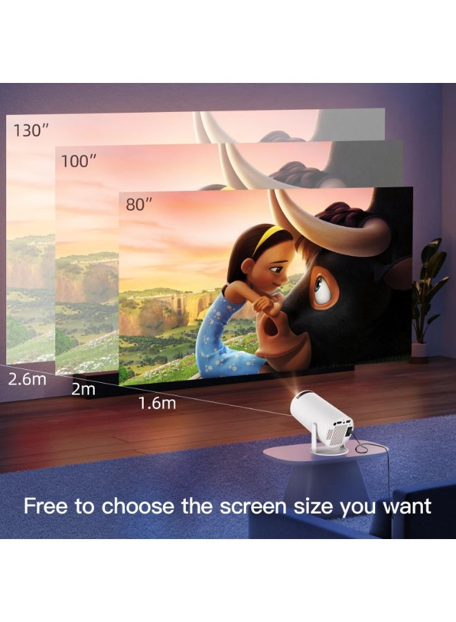 4K HY-300 Pro Mini Projector with WiFi 6 and Bluetooth 5.0 Outdoor Movie Projector Portable Smart Projector for Home Theater Compatible with iOS Android PC DVD (White)  - Image 3