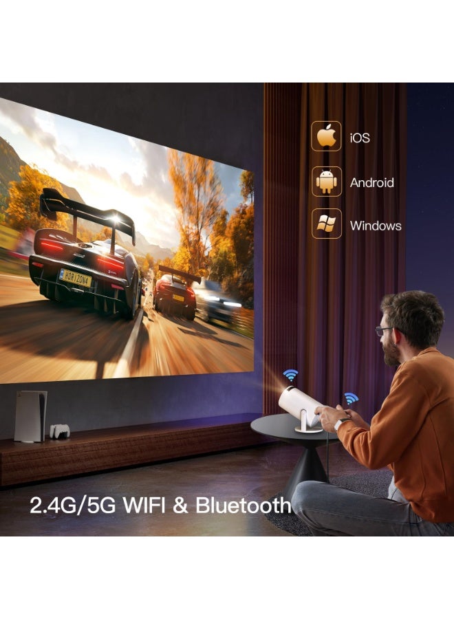 4K HY-300 Pro Mini Projector with WiFi 6 and Bluetooth 5.0 Outdoor Movie Projector Portable Smart Projector for Home Theater Compatible with iOS Android PC DVD (White)  - Image 2