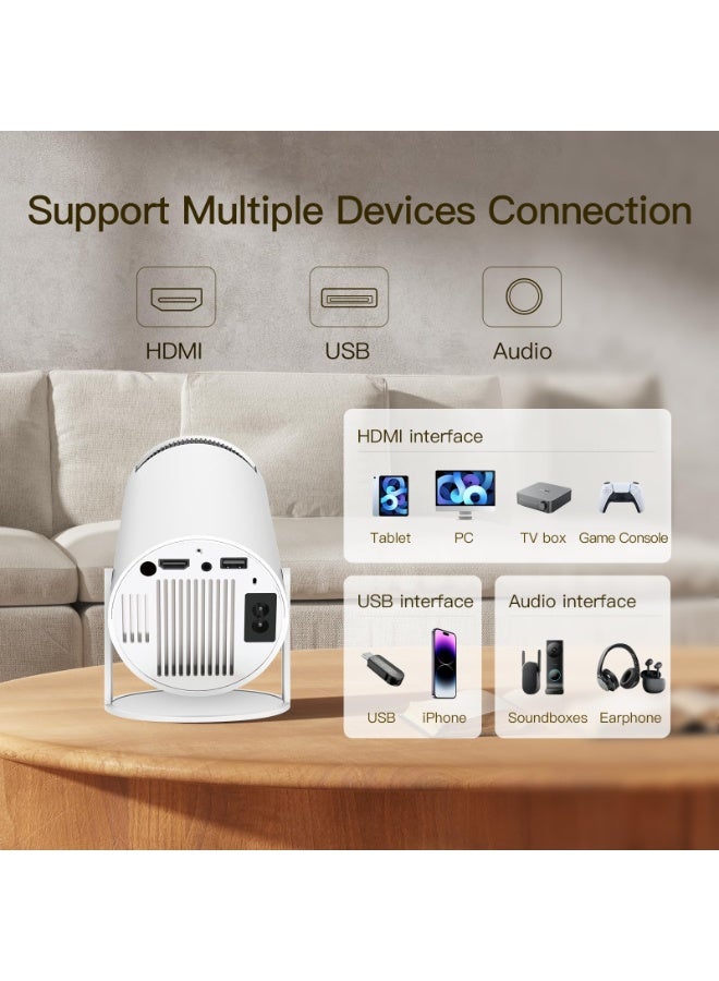 4K HY-300 Pro Mini Projector with WiFi 6 and Bluetooth 5.0 Outdoor Movie Projector Portable Smart Projector for Home Theater Compatible with iOS Android PC DVD (White)  - Image 5
