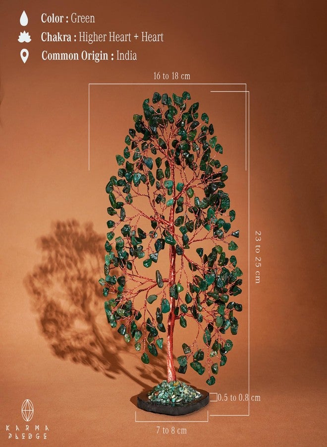 KARMAPLEDGE Crystal Trees for Home and Office Decoration, Green Aventurine Chakra Healing Crystal Handmade Trees for Positive Energy and Good Luck, Crystal Gifts for Women, Slice Base, 300 Beads - Image 3