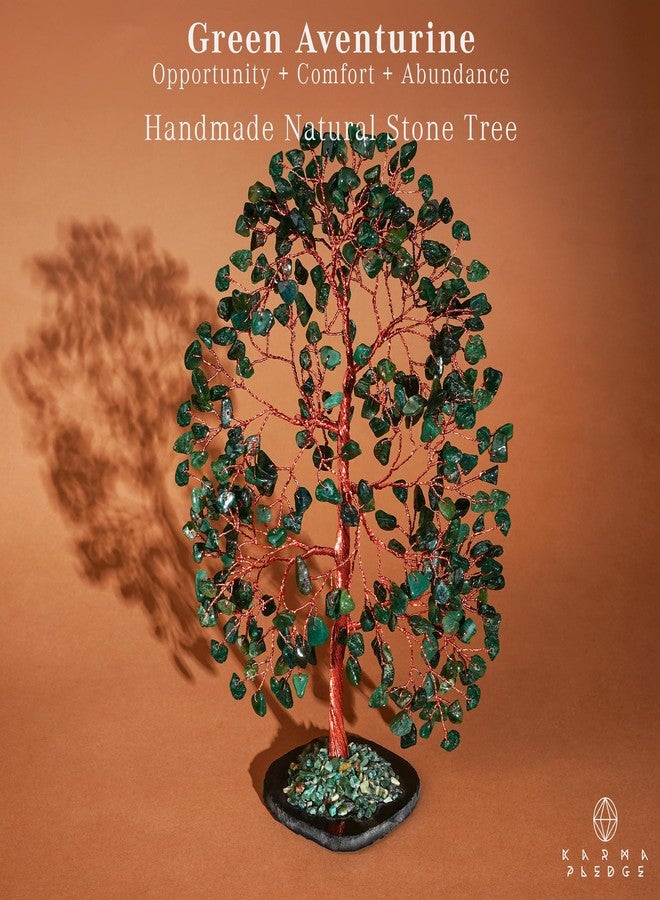 KARMAPLEDGE Crystal Trees for Home and Office Decoration, Green Aventurine Chakra Healing Crystal Handmade Trees for Positive Energy and Good Luck, Crystal Gifts for Women, Slice Base, 300 Beads - Image 2