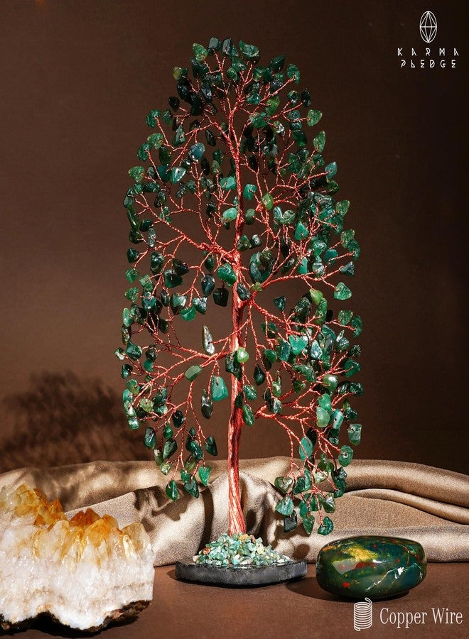 KARMAPLEDGE Crystal Trees for Home and Office Decoration, Green Aventurine Chakra Healing Crystal Handmade Trees for Positive Energy and Good Luck, Crystal Gifts for Women, Slice Base, 300 Beads - Image 5