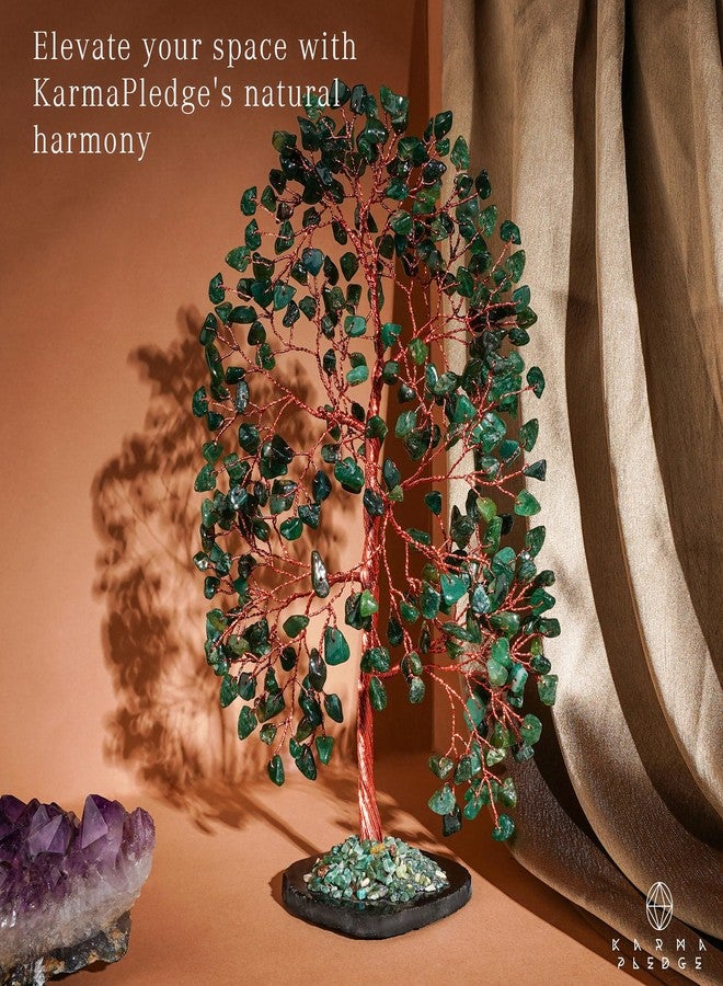 KARMAPLEDGE Crystal Trees for Home and Office Decoration, Green Aventurine Chakra Healing Crystal Handmade Trees for Positive Energy and Good Luck, Crystal Gifts for Women, Slice Base, 300 Beads - Image 4