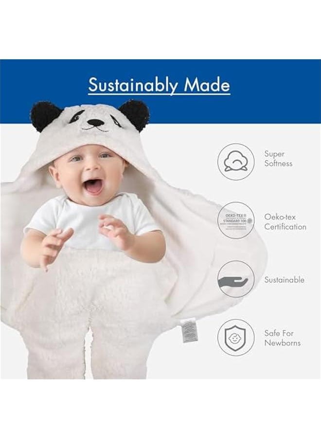 MIXDE 1 Pcs Kids Baby Swaddle, Cute Bear Natural Swaddle Blanket Wrap, Baby Sleeping Bag with Split Legs, Kick Protection Warm Hug Newborn Essentials Softness Plush Blanket, 0-6 Months (White)  - Image 2