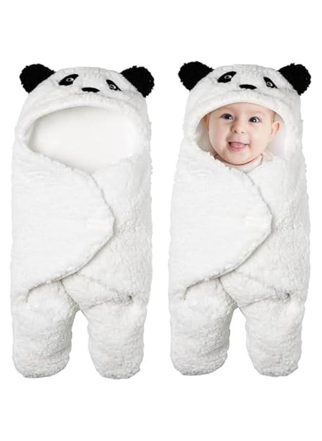 MIXDE 1 Pcs Kids Baby Swaddle, Cute Bear Natural Swaddle Blanket Wrap, Baby Sleeping Bag with Split Legs, Kick Protection Warm Hug Newborn Essentials Softness Plush Blanket, 0-6 Months (White)  - Image 1