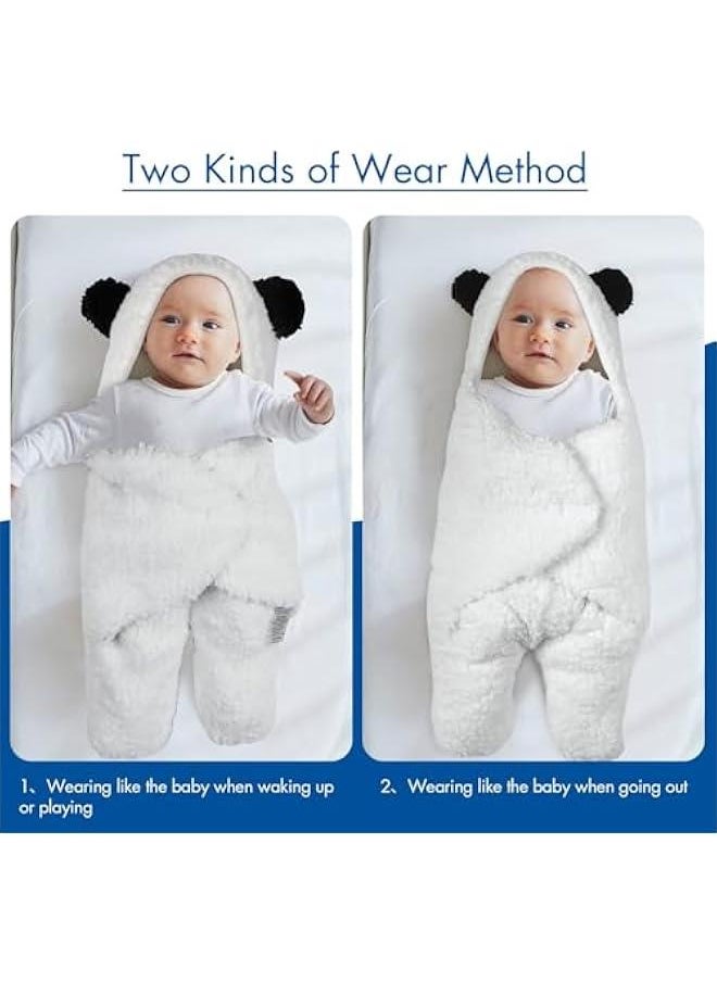 MIXDE 1 Pcs Kids Baby Swaddle, Cute Bear Natural Swaddle Blanket Wrap, Baby Sleeping Bag with Split Legs, Kick Protection Warm Hug Newborn Essentials Softness Plush Blanket, 0-6 Months (White)  - Image 3