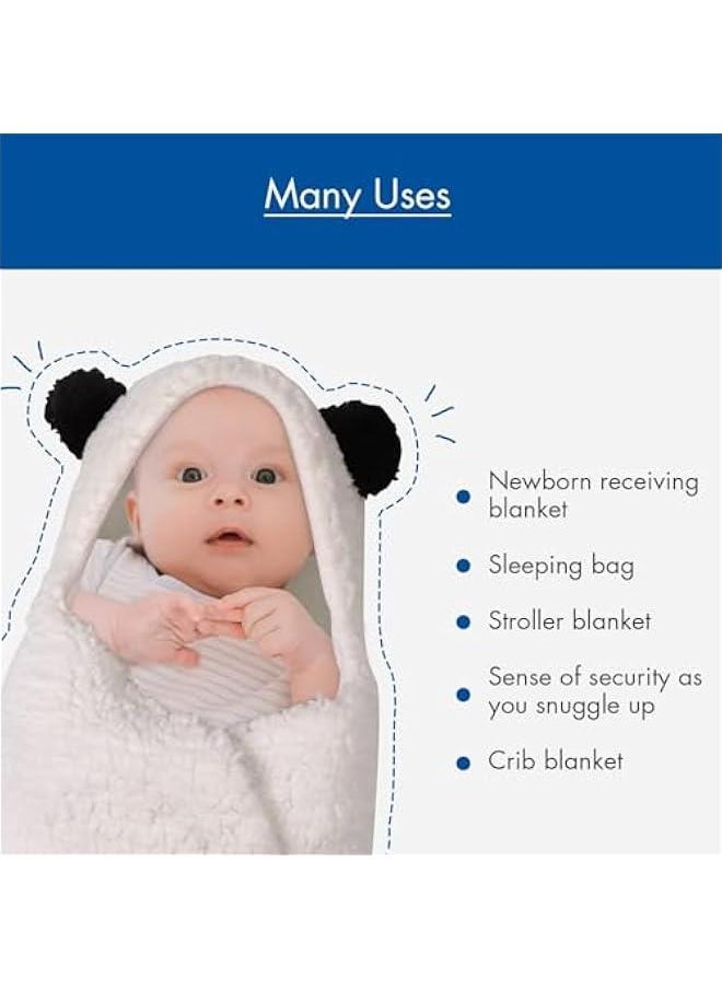 MIXDE 1 Pcs Kids Baby Swaddle, Cute Bear Natural Swaddle Blanket Wrap, Baby Sleeping Bag with Split Legs, Kick Protection Warm Hug Newborn Essentials Softness Plush Blanket, 0-6 Months (White)  - Image 4