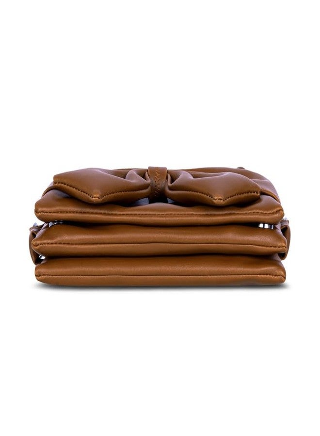 Catchy Tan Zipper Faux Leather Womens Sling Bag - Image 5