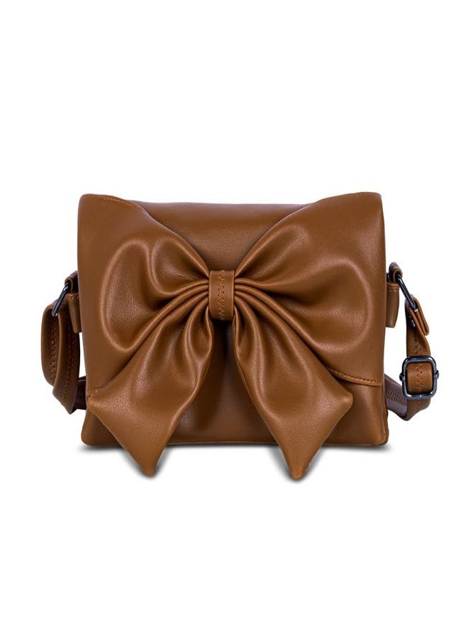 Catchy Tan Zipper Faux Leather Womens Sling Bag - Image 1