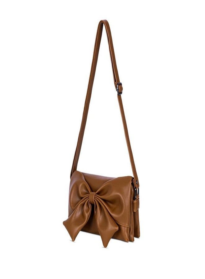 Catchy Tan Zipper Faux Leather Womens Sling Bag - Image 2