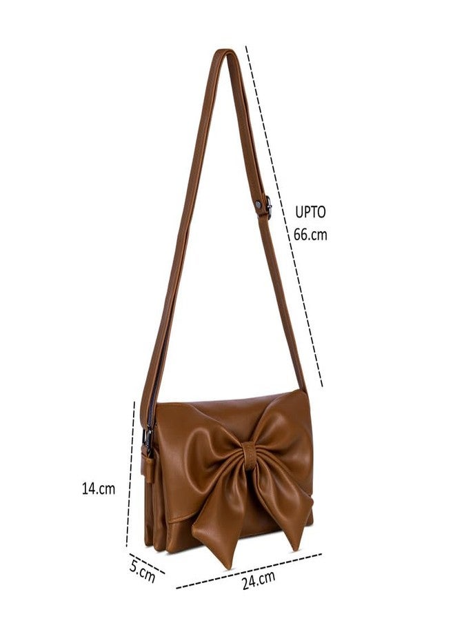 Catchy Tan Zipper Faux Leather Womens Sling Bag - Image 3