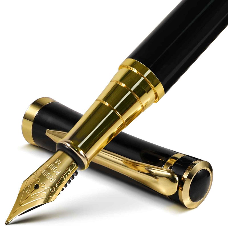FINTANIX Fountain Pen with Medium Nib | Luxury Black Finish, Smooth Ink Flow, Complete Set with Ink Cartridges, Converter & Sleeve | Ideal for Professionals, Office, Journaling, and Gifts - Image 1