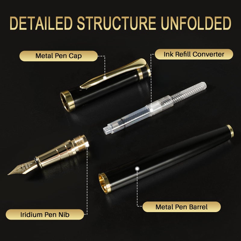 FINTANIX Fountain Pen with Medium Nib | Luxury Black Finish, Smooth Ink Flow, Complete Set with Ink Cartridges, Converter & Sleeve | Ideal for Professionals, Office, Journaling, and Gifts - Image 5