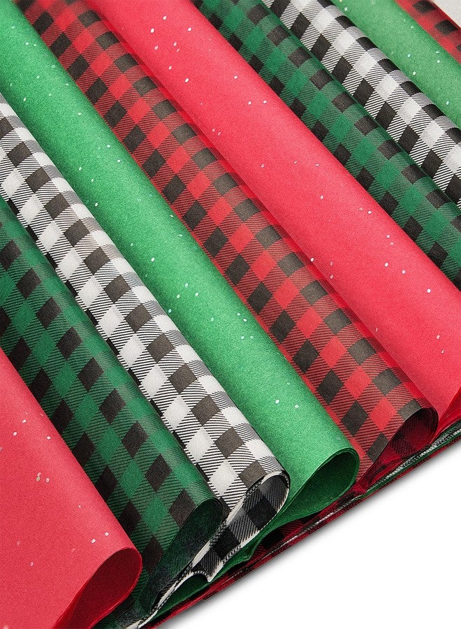 PAPER FAIR 100 Sheets Christmas Plaid Gift Tissue Paper Set, Red Green Assorted Holiday Gift Wrapping Tissue Paper, for Gift Bag Box Xmas Tree Stocking Decor, 20x14in - Image 1