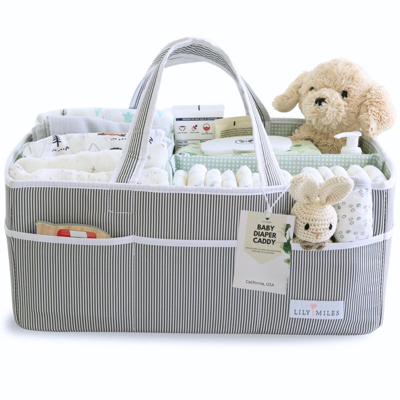 Lily Miles Lily Miles Baby Diaper Caddy Organizer Tote for Infant Boy or Girl Baby Shower Basket Nursery Must Haves Registry Favorites Newborn Caddie Car Travel GrayMint Extra Large 