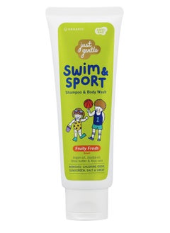 Just Gentle Just Gentle Swim & Sport Shampoo and Body Wash - Fruity Fresh, Washes Away Chlorine, Salt, Sweat & Odor, Enriched with Argan Oil, Jojoba Oil, Shea Butter & Aloe Vera, 180ml  - Image 1