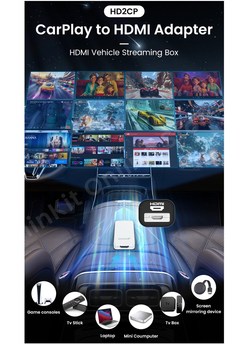 Carlinkit - HD2CP Wired CarPlay HDMI For Youtube Netflix Game Box Switch in Play adapter HDMI For PS 5 4 Fire TV Sticks DVD Game Remote Control Streaming media adapter For BENZ AUDI KIA Hyundai video - Image 1