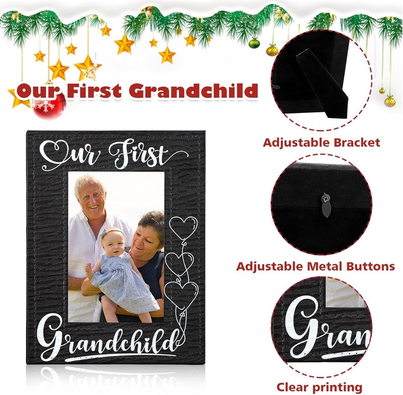 FLYAB First Time Grandparents Picture Frame  Our First Grandchild Leather Photoframe for New Grandparents Christmas Gifts for First Time Grandma Picture Frame Grandparents Day Gifts - Image 4