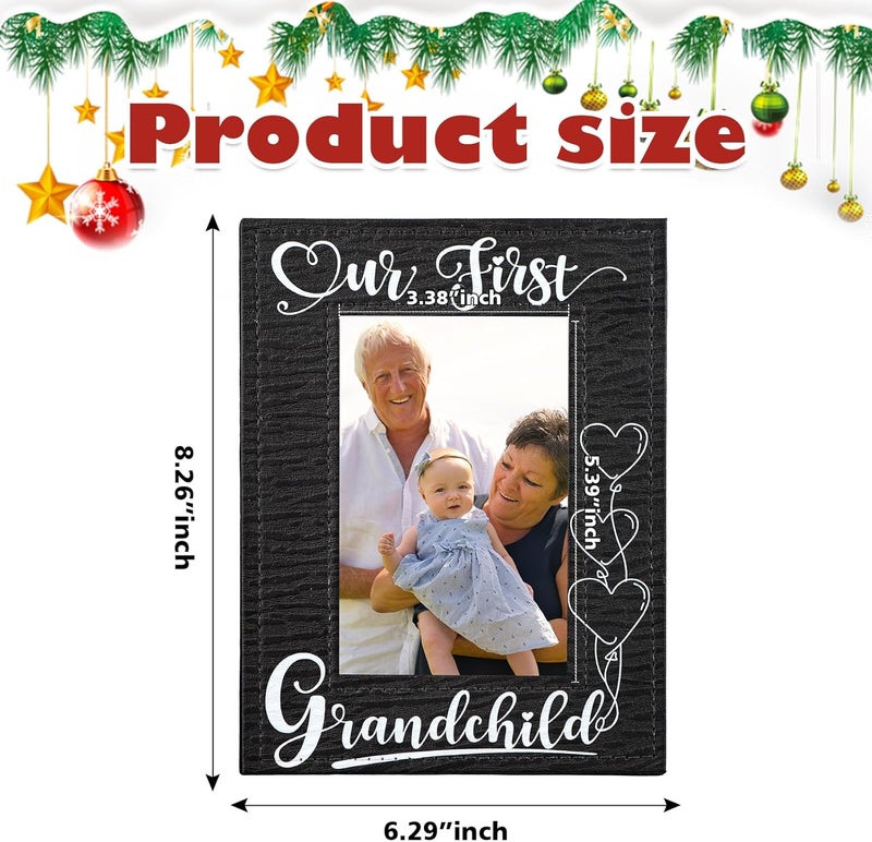 FLYAB First Time Grandparents Picture Frame  Our First Grandchild Leather Photoframe for New Grandparents Christmas Gifts for First Time Grandma Picture Frame Grandparents Day Gifts - Image 5
