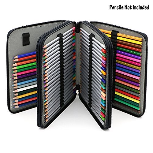 BTSKY Deluxe PU Leather Pencil Case For Colored Pencils - 120 Slot Pencil Holder with Handle Strap Handy Colored Pencil Box Large(Black) - Image 5