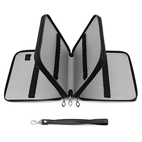 BTSKY Deluxe PU Leather Pencil Case For Colored Pencils - 120 Slot Pencil Holder with Handle Strap Handy Colored Pencil Box Large(Black) - Image 4