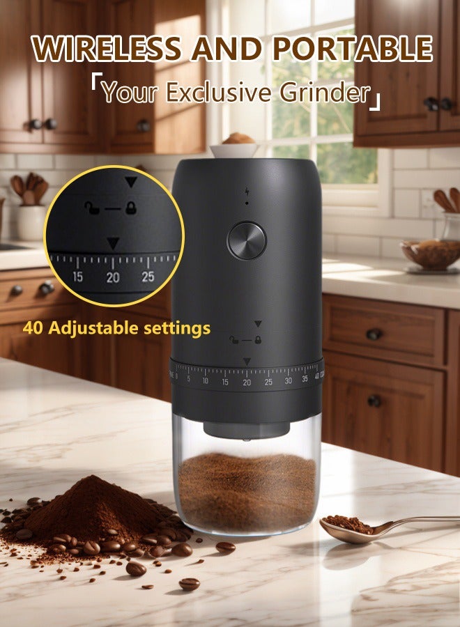 Portable Electric Coffee Grinder with 40 Adjustable Settings, Conical Ceramic Burr, 1800mAh Rechargeable Cordless Burr Coffee Grinder for Home, Travel, Office, Camping  - Image 1