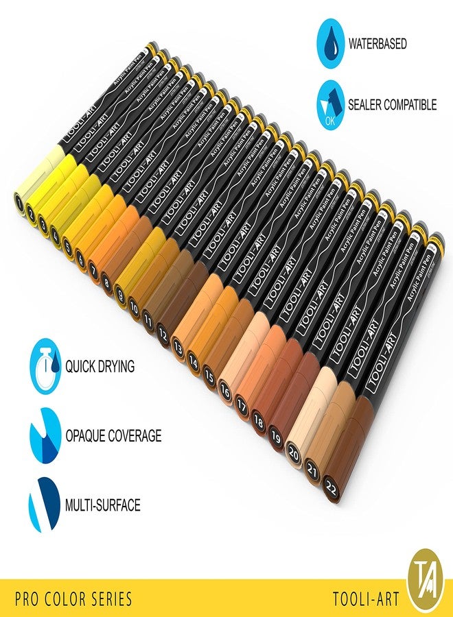 TOOLI-ART Acrylic Paint Pens 22 Yellow & Brown Tones Assorted Pro Color Series Markers Set 0.7mm Extra Fine Tip for Rock Painting, Glass, Mugs, Wood, Metal, Canvas, Projects, Non Toxic, Waterbased, Quick Drying - Image 4