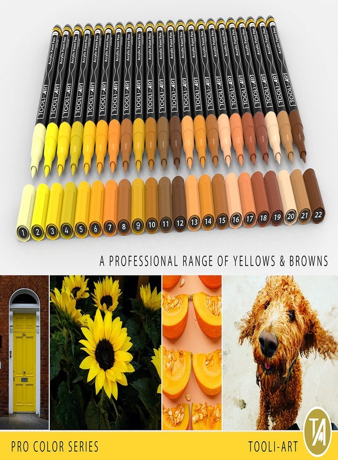 TOOLI-ART Acrylic Paint Pens 22 Yellow & Brown Tones Assorted Pro Color Series Markers Set 0.7mm Extra Fine Tip for Rock Painting, Glass, Mugs, Wood, Metal, Canvas, Projects, Non Toxic, Waterbased, Quick Drying - Image 2