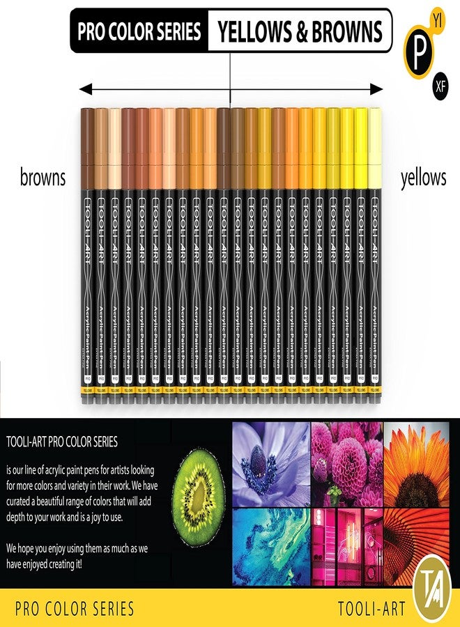 TOOLI-ART Acrylic Paint Pens 22 Yellow & Brown Tones Assorted Pro Color Series Markers Set 0.7mm Extra Fine Tip for Rock Painting, Glass, Mugs, Wood, Metal, Canvas, Projects, Non Toxic, Waterbased, Quick Drying - Image 5