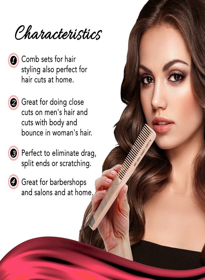 Allegro Combs Allegro Tapered Hair Combs - 6 Pcs Barber & Hairstylist Combs for Men & Women, Made in USA (Rose) - Image 2