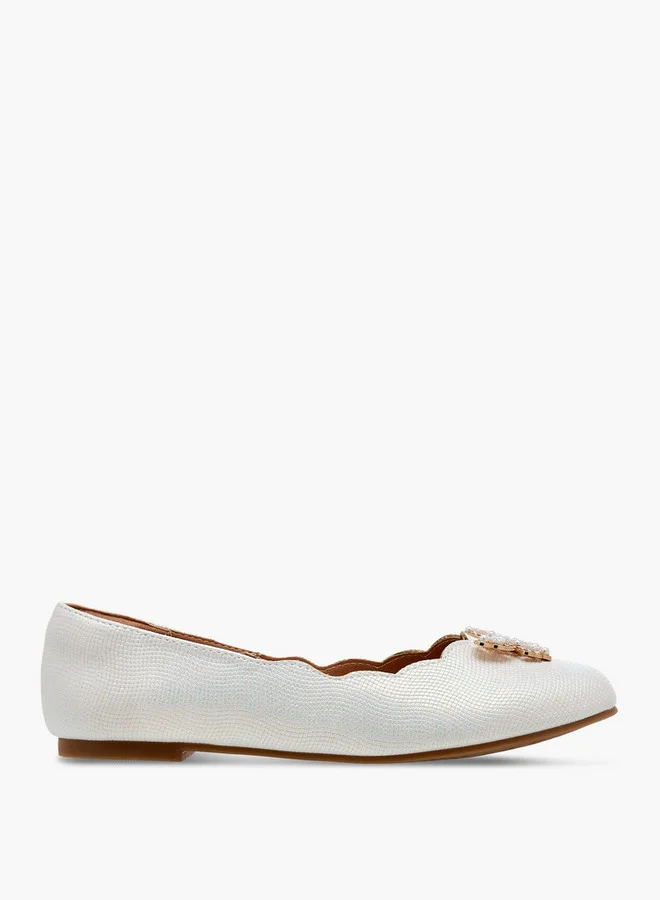 Little Missy Girls Butterfly Embellished Ballerina Shoes with Scallop Hem