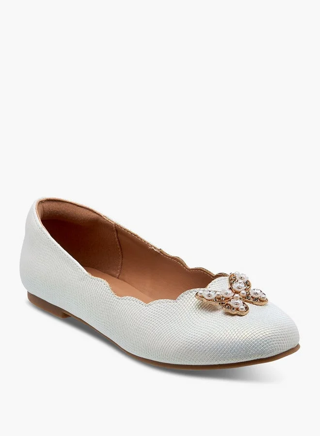 ليتل ميسي حذاء باليرينا بناتي مزين بفراشات وحافة مكشكشة